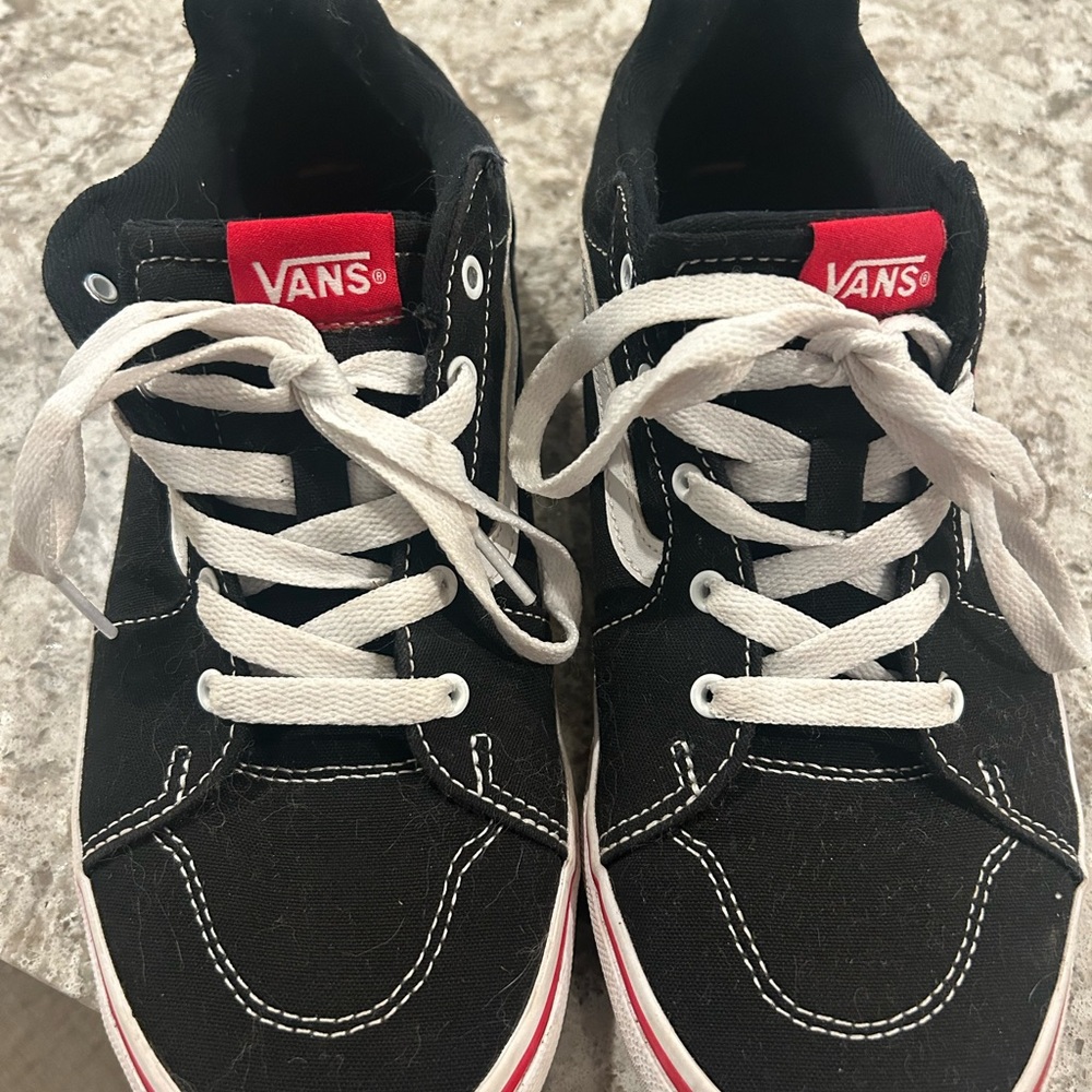 Vans Classic Black Sneakers with White and Red Accents US Youth size 6